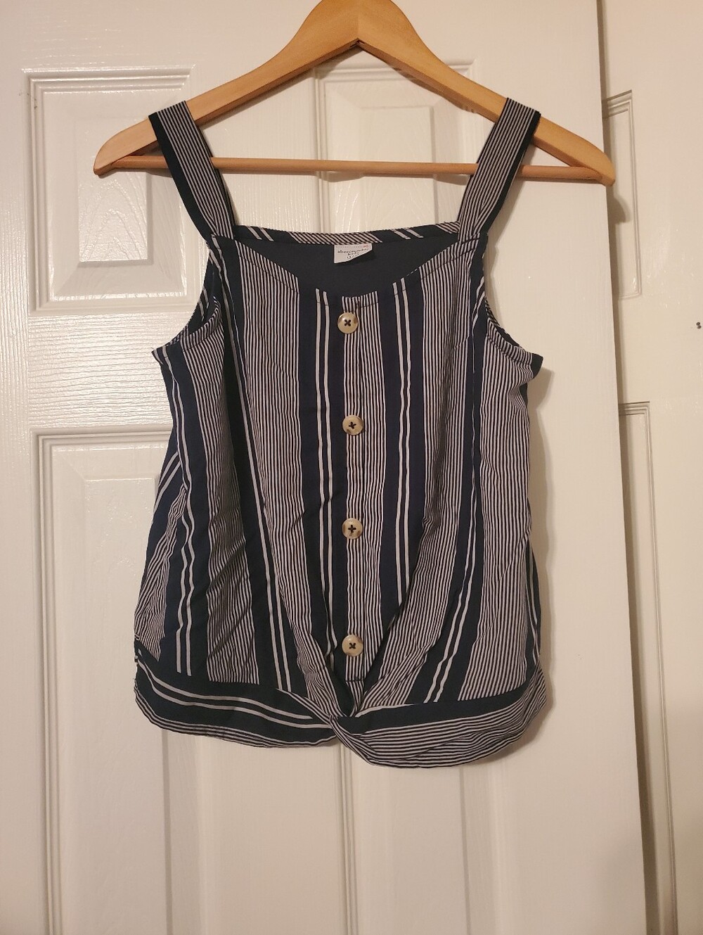 Abercrombie Kids Girls Navy & White Stripe Tank With Buttons 15/16 Preowned